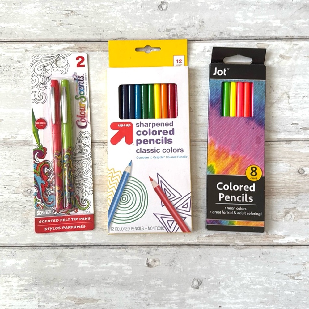 Neon Colored Oencils Color Scents Felt Tip Pens Art Supplies Lot Jot Crayola NEW